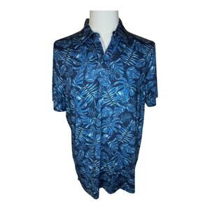 NEW Flag & Anthem Men's Hawaiian Graphic Print Blue‎ Button-Up Shirt Size Medium